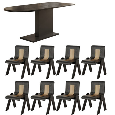 French vintage solid wood dining table set.