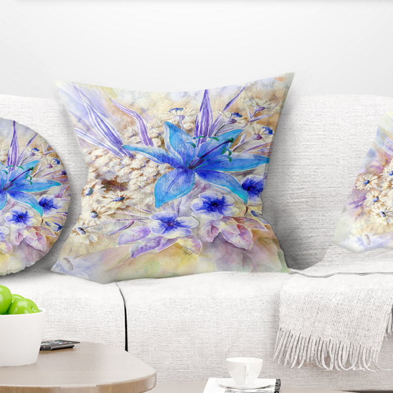 Fleurs, feuilles, aquarelle, impression florale, 16 po x 1 po, Coussin décoratif