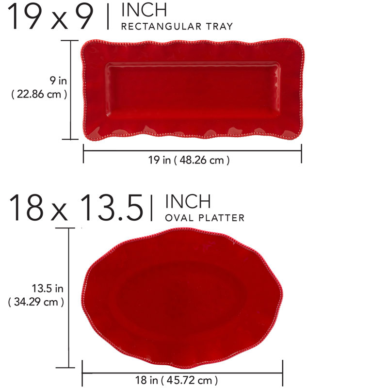 Perlette Red 2pc Platter Set - Rect 19" x 9 Oval 18" x 13.5