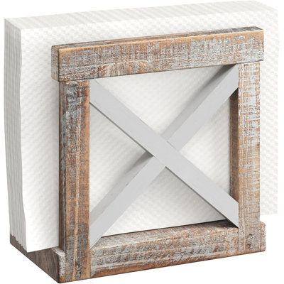 Porte-serviettes de style campagnard - Porte-serviettes en bois rustique rétro, adapté à la cuisine, 5,5 po x 5,5 po (blanc / brun)