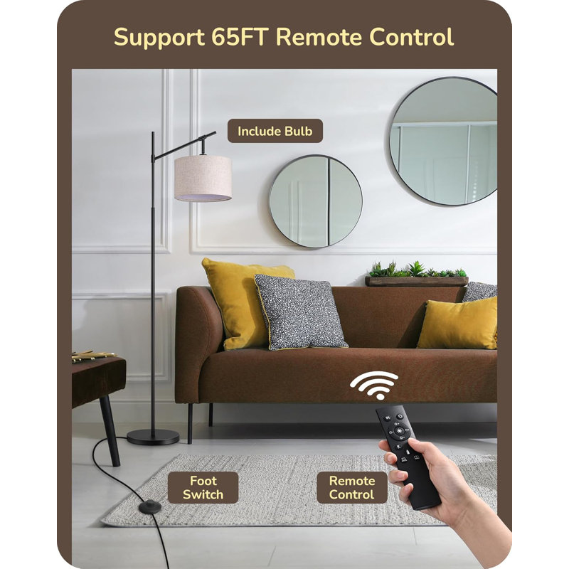 Modern Dimmable Floor Lamp With Remote Control, Adjustable Brightness & Color Temperature, Timer Function, E26 Socket, LED Bulb Included