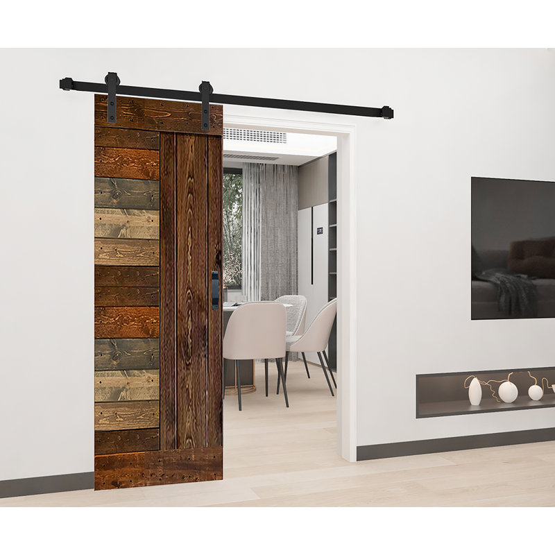 Multicolor Solid Knotty Pine Sliding Barn Door Kit with Black Hardware