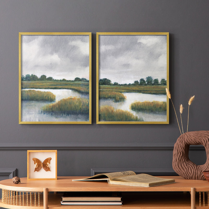 «Salt Marshes I», reproduction encadrée de qualité supérieure - prête à être accrochée - aucun clou requis - aucun clou requis