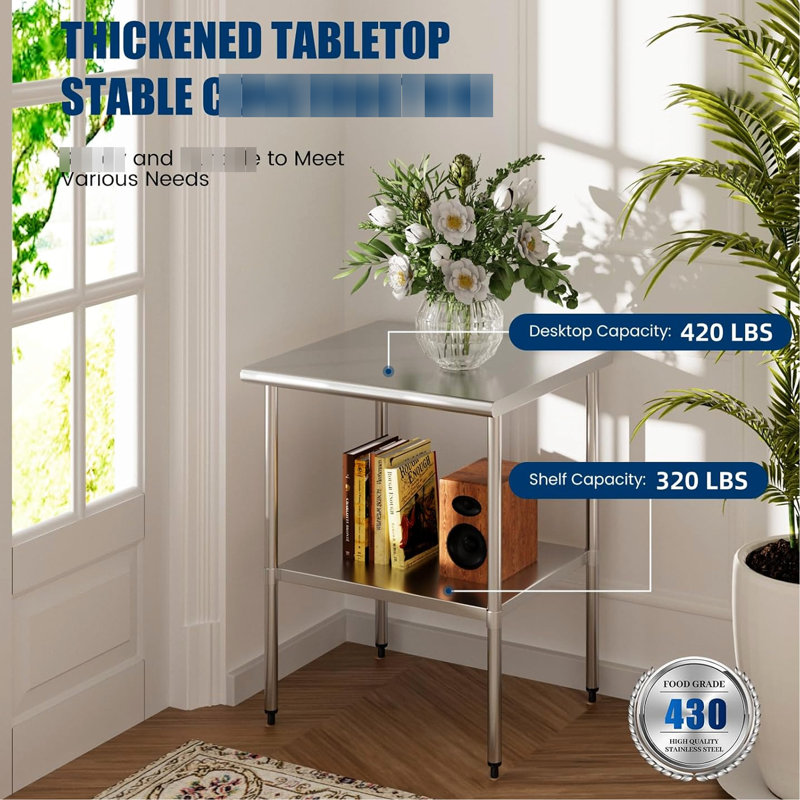 Table de travail en acier inoxydable - idéale pour les cuisines commerciales, capacité de charge de 380 lb sous le plateau, installation rapide et simple