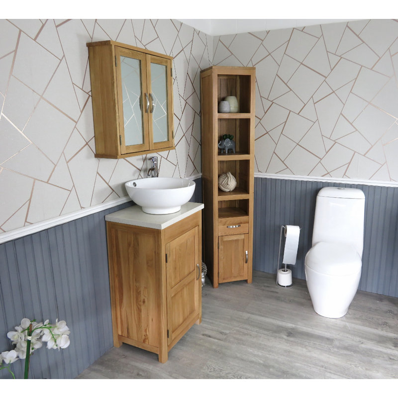Slimline 515mm Free-standing Cloakroom Vanity Unit, Oak, White Marble