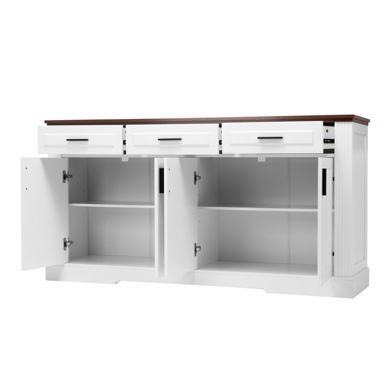 Buffet cannelé avec rangement, Blanc