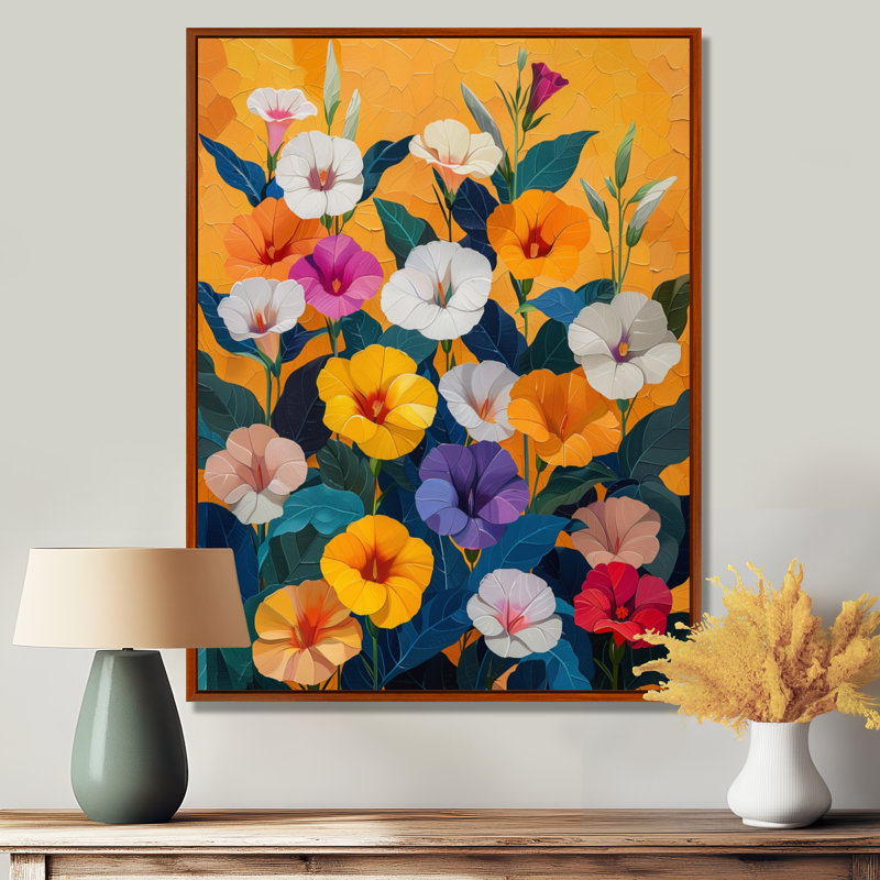«Orange Glory Garden», impression d'art mural, Cadre flottant brun, H 12 po x l 20 po