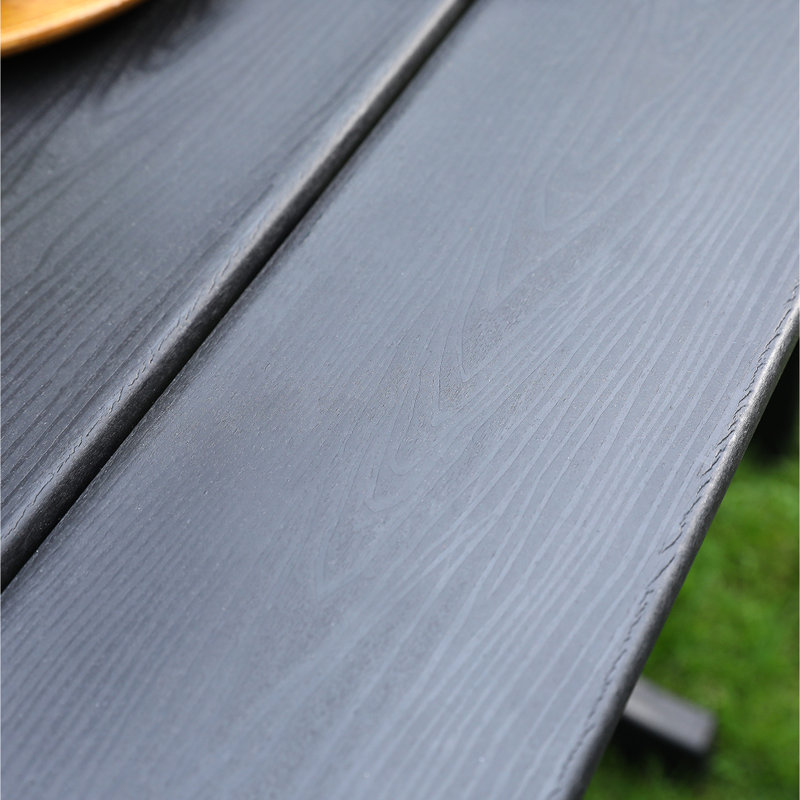 Table de salle à manger noire pour la terrasse, pour 4 à 6 personnes, trou de parasol, texture grain de bois, et barbecues rectangulaires d'une largeur de 6,7 po, matériau, poids de 93,2 lb