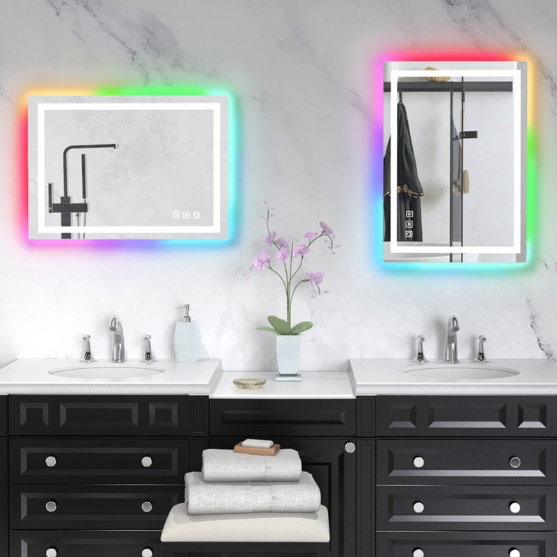 Gaulrapp Anti-Fog RGB Backlit & LED Frontlit Bathroom / Vanity Mirror with Tempered Glass & ETL, 28" x 20"