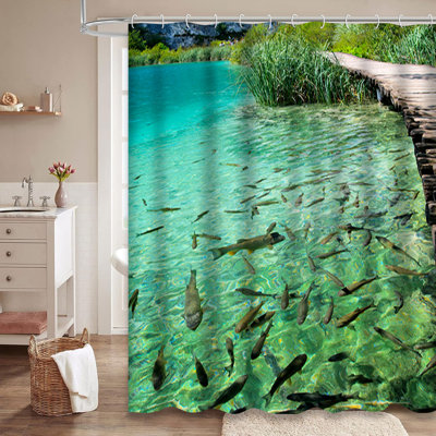 Lake Fishes Swimming Croatia National Park Shower Curtain with 12 Hooks