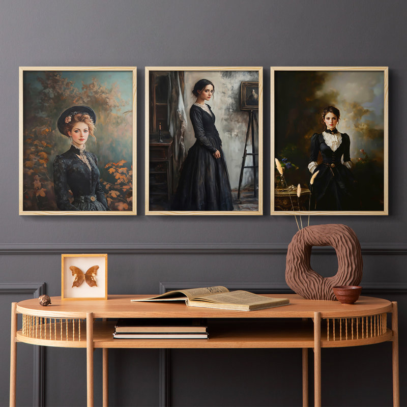 Série féminine LXII - Ensemble de 3 estampes numériques encadrées - Prêt à être accroché, Naturel, H 10 po x l 8 po