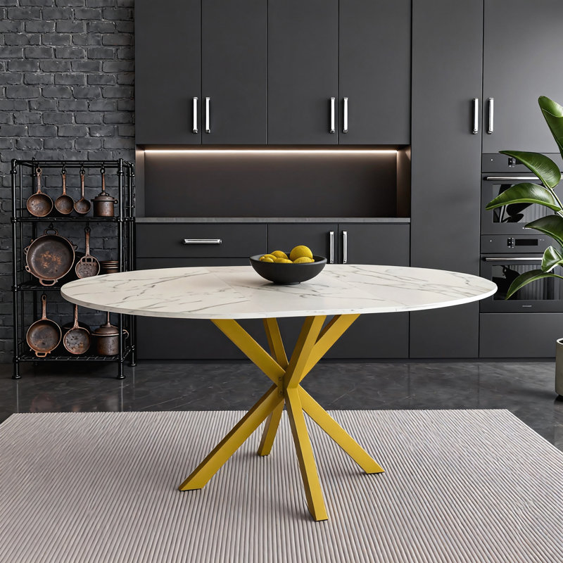 Table de salle à manger de style moderne, Blanc, Doré