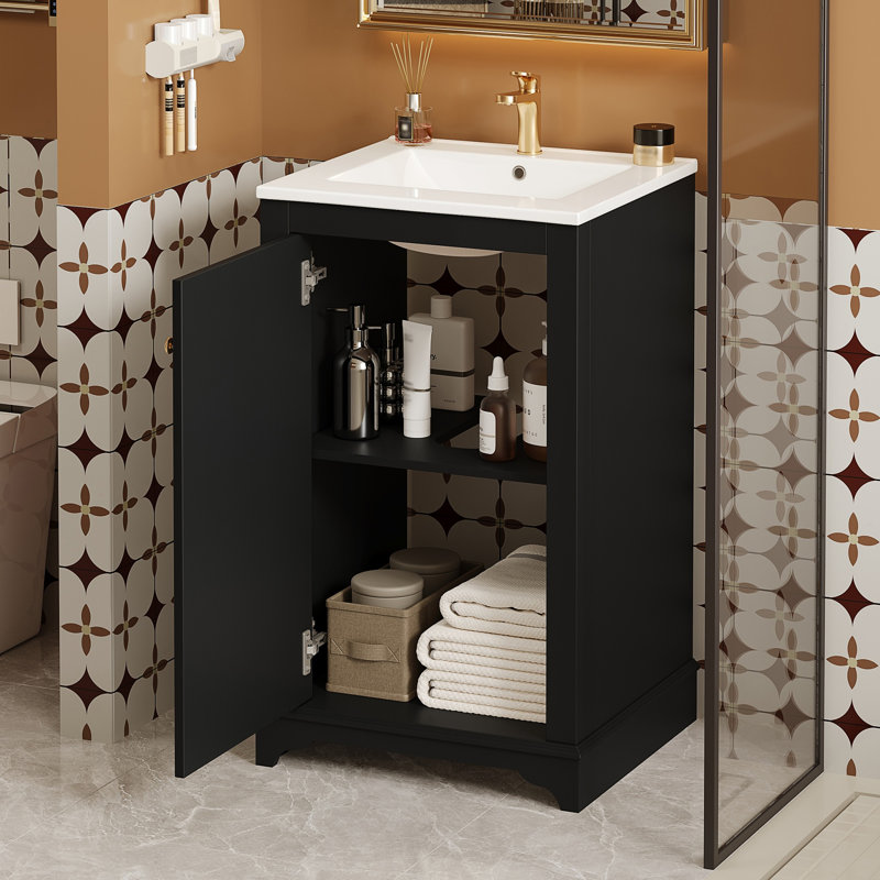 20-Inch Bathroom Vanity With Ceramic Sink, Black