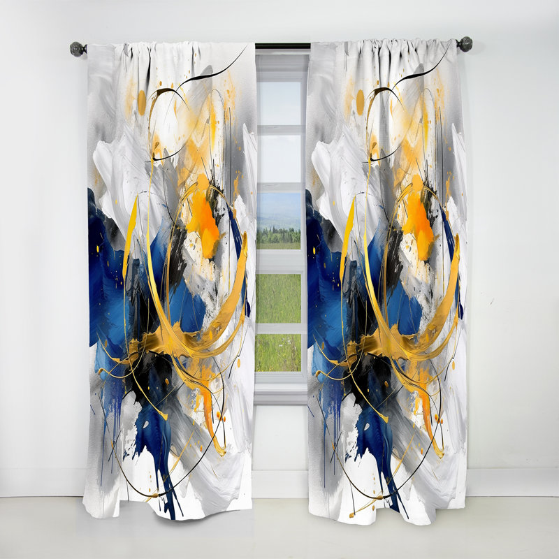 Dark Blue And Gold Strokes XIV - Abstract Blackout Curtain - 1 Panel, 52" W x 90" L