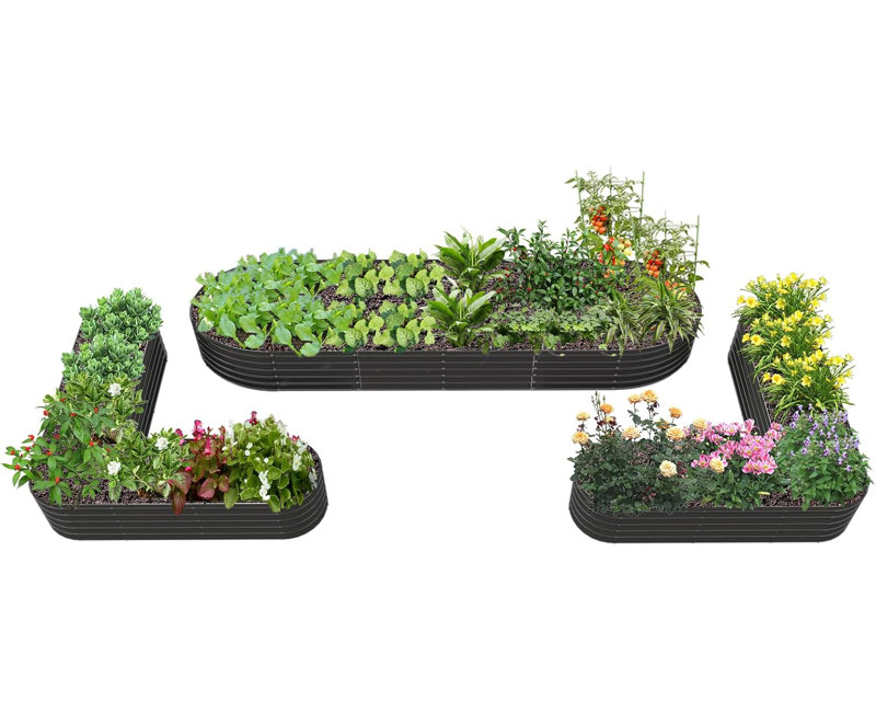 3-Pack 12X3X1.5Ft & 81X81X18 In Deep Root Outdoor  Galvanized Raised Garden Beds, Grey