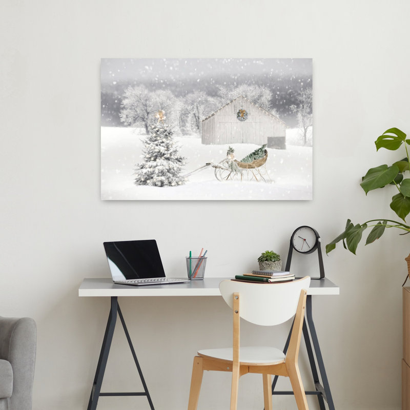 Snowy Gold Christmas 1 Piece Wrapped Canvas Wall Art, 60.96cm H x 91.44cm W