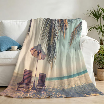 Jeté en molleton transparent ultra doux en flanelle, belle impression d'été sur la plage