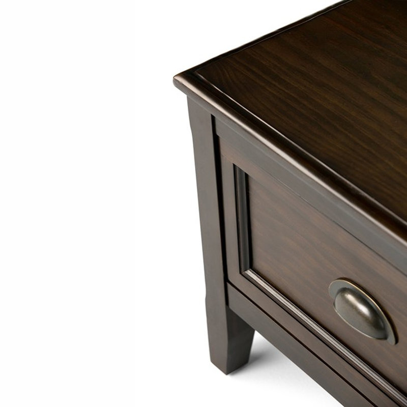 Burlington 42"W Solid Wood Transitional Storage Bench with Drawers, Bronze Handles and Tapered Legs, Mahogany Brown