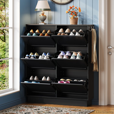 Narrow Tipping Bucket Shoe Cabinet with 6 Flip Drawers,Store 12 to 24 pairs of shoes