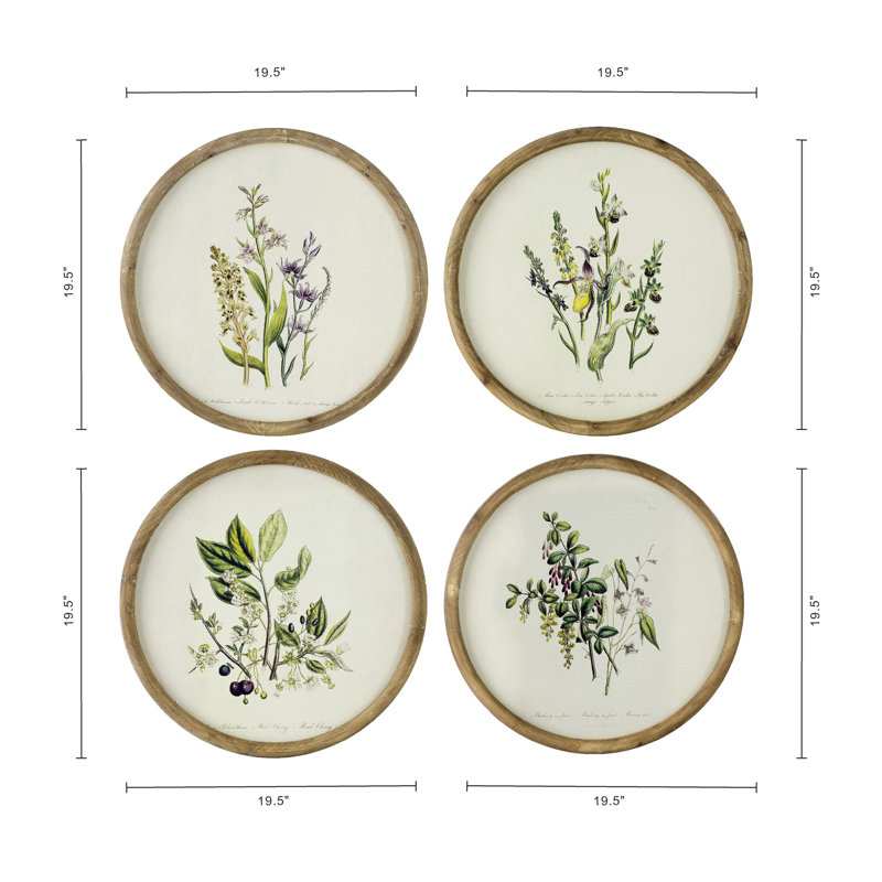 S/4 D19.5" Flora Print Round Frame