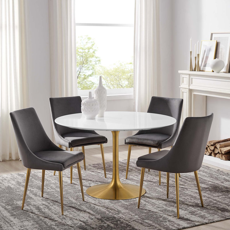 Table de salle à manger Silver Orchid Fein, Doré, Blanc, H 29,5 po x l 47 po x L 47 po