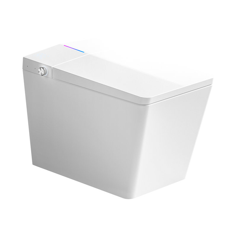 Square Built-In Tank Smart Toilet For Bath - Remote Command, Auto Flush Mechanism, Heated Seat Feature, Led Panel, User Tailored Settings, White With Fixed Bathrooms Controlled, Flush, Seat,