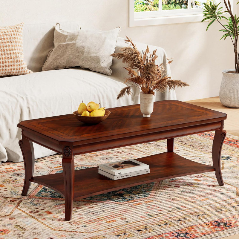 Traditional Coffee Table With Curved Legs, Wood