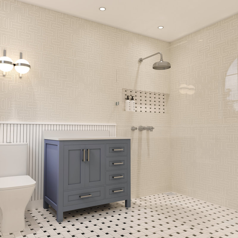 Rooh 36'' Single Bathroom Vanity with White Quartz Top, Gray