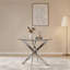 Table de salle à manger ronde en verre trempé, 4 places, pieds en acier inoxydable argenté doux, style minimaliste moderne, 35,5 pouces