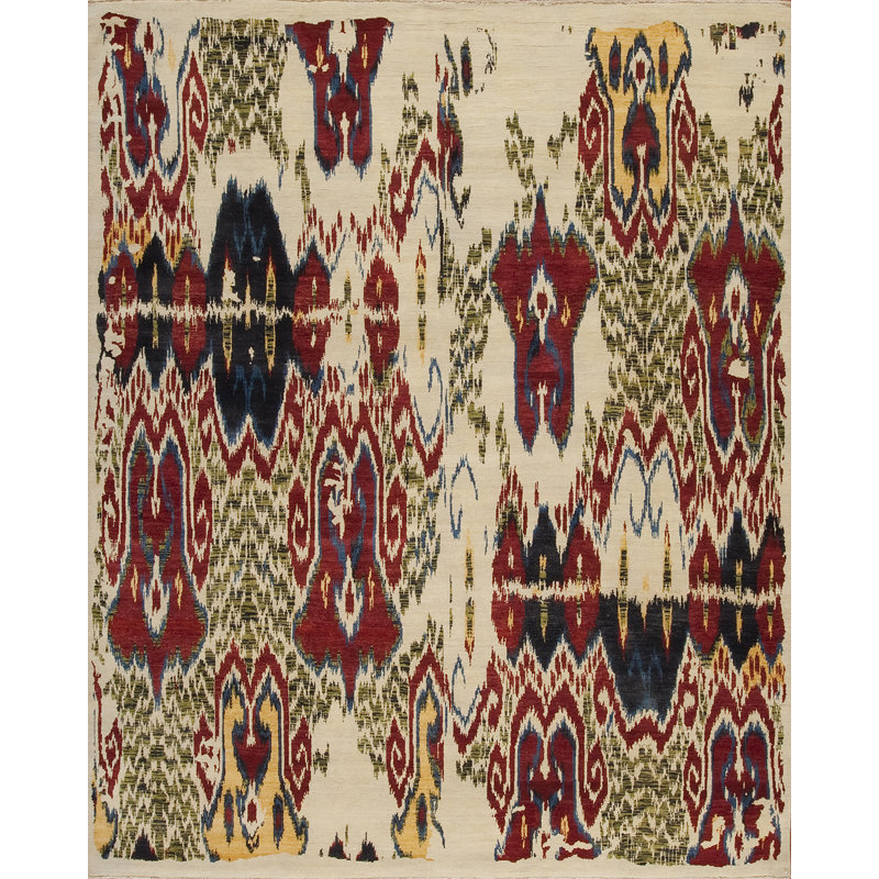 Jazz Hand Knotted Wool Area Rug in Ivory
