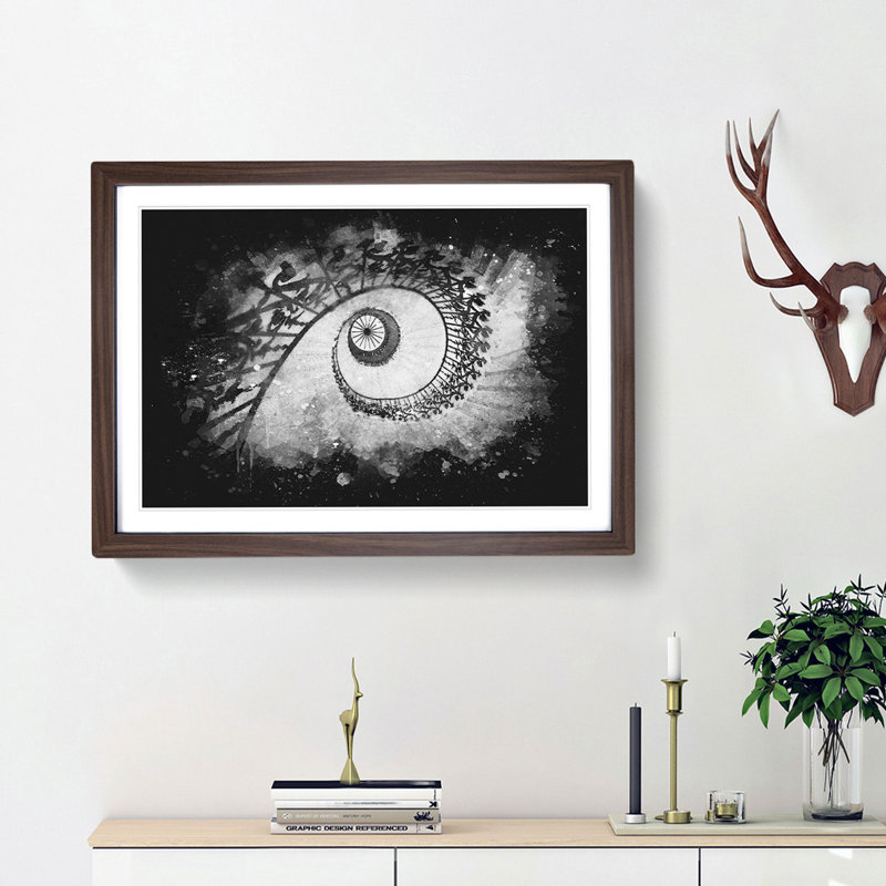 Spiral Staircase - Picture Frame Graphic Art, 33cm H x 45cm W x 2cm D, Walnut Framed