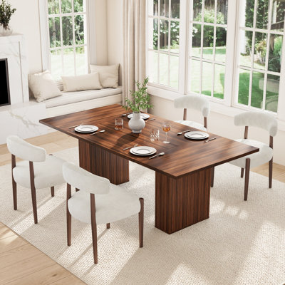 Ensemble de table de salle à manger de style campagnard 78,74 po avec chaises rembourrées en tissu 4/6 po, base de rangement cachée, bois d'hévéa rectangulaire pour la maison, la salle à manger et la cuisine
