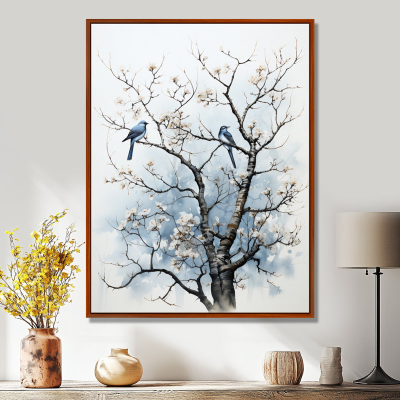 Arbre ombré dansant II - Art mural arbre monochrome, H 44 po x l 34 po x P 1,5 po, Cadre flottant brun