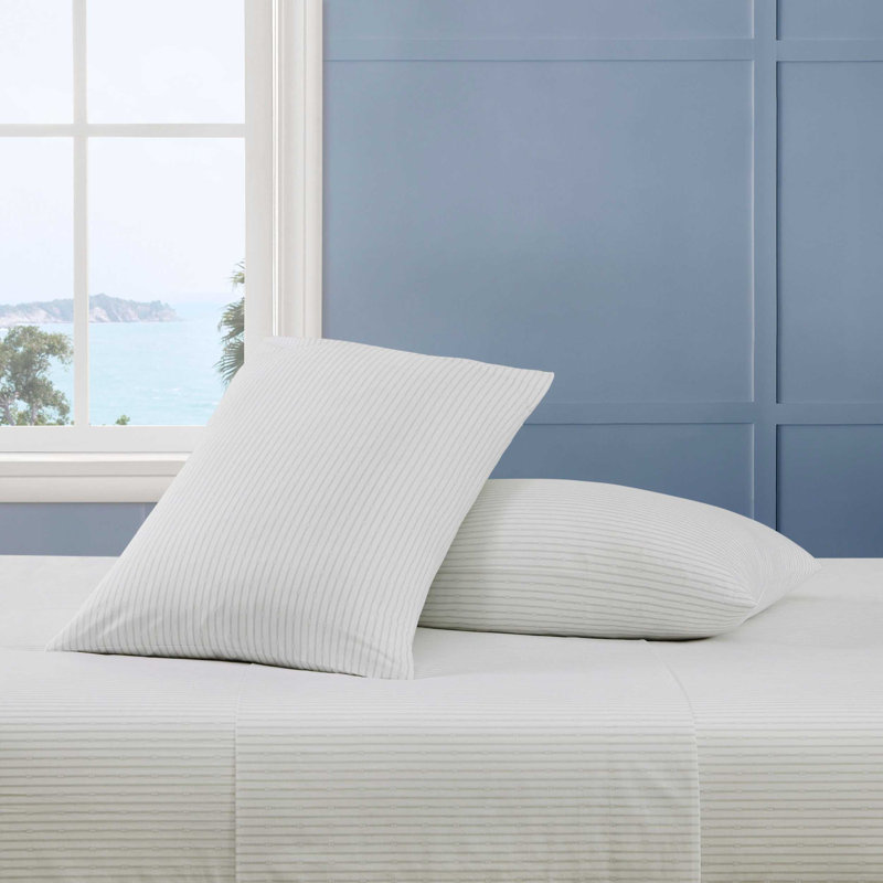 Tommy Hilfiger Printed Percale Cotton Sheet Set, King Sheet Set with 2 Pillowcases, Monogram Stripe Grey