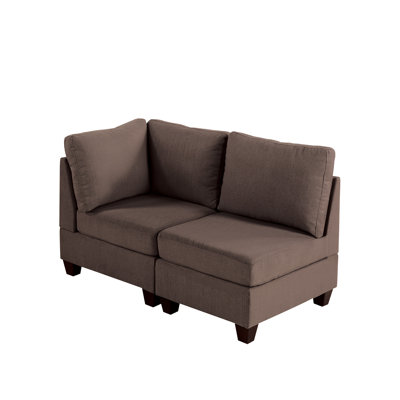 Black Coffee Modular - 2Pc, Linen-Like Fabric Ornamented, Wood Frame Chairs 2Pc In Coffee, Classy Design,