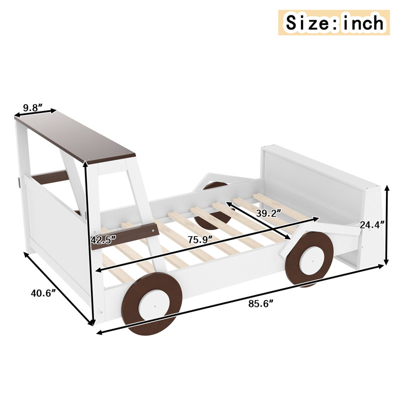 Kids Car Bed with Storage Shelves, Platform Bed with Cute Car Design and Safety Sides, No Box Spring Needed