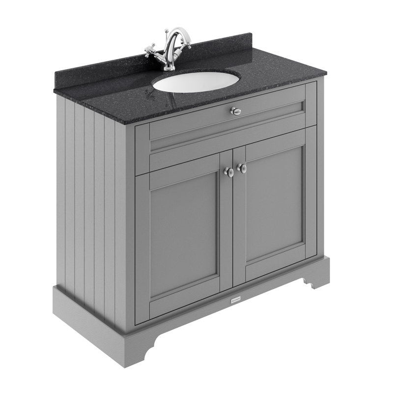 Old London 1000mm Free-standing Single Vanity Unit, Storm Grey, Black