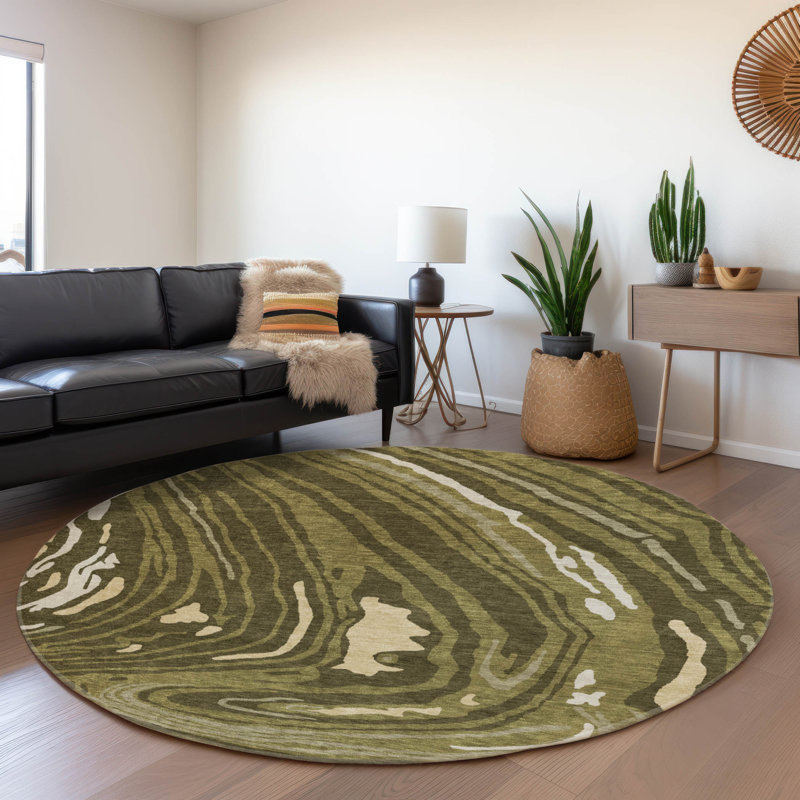 Premium Machine Washable Cossette AMF1051 Swirls Rug, Rond 8 pi