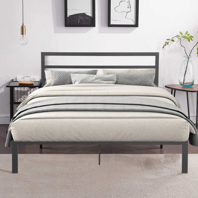 Structure de lit en métal pour grand lit, gris anthracite - solide et résistant au bruit, facile à assembler, sous-espace de rangement, aucun sommier tapissier nécessaire, convient aux matelas de 8 pouces ou plus épais, grand lit de 600 lb