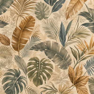 Papier peint adhésif à motif de feuilles de palmier tropicales tons chauds de terre tendre et brumeux l 23,6 po x H 118 po Papier peint amovible auto-adhésif pour les chambres de bébé