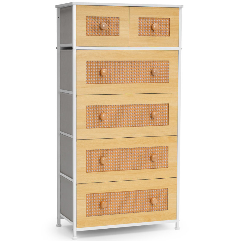Commode 6 tiroirs, Blanc/naturel