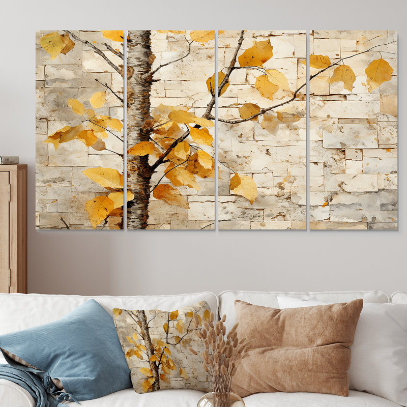Ensemble d'art mural en bois de bouleau beige et jaune, H 28 po x l 48 po