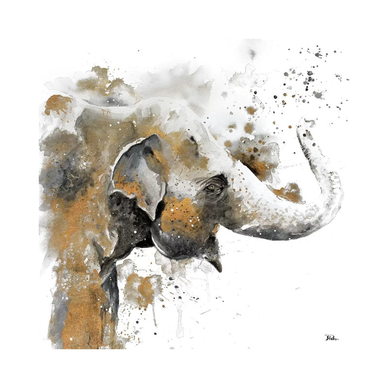 Water Elephant With Gold by Patricia Pinto - Print on Canvas, No frame, 30.48 cm H x 30.48 cm W