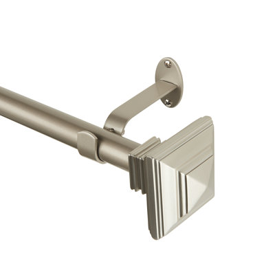 Threadmade Florence Single Curtain Rod with Stacked Square Finial, Polished Nickel - 32"W x 78"L