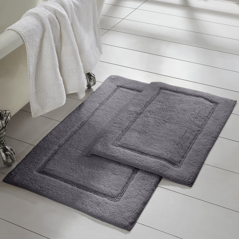 Modern Threads 2-Pack Solid Loop with Non-Slip Backing Bath Mat Sets, Charcoal