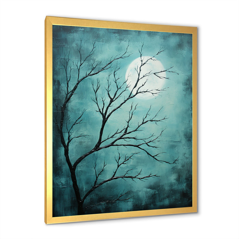 «Blue Moon Tranquility II - Moon», art mural sur toile, Cadre photo doré simple, H 32 po x l 16 po x P 1 po