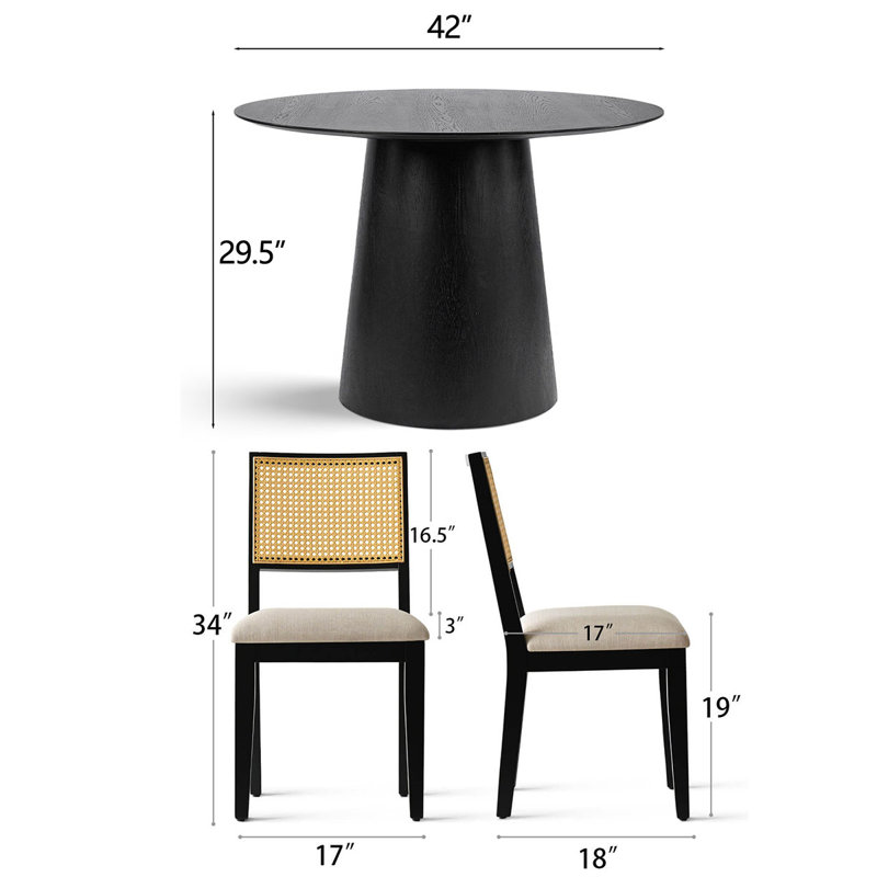 5-Piece Wood Dining Table Set For 4, Black/Beige