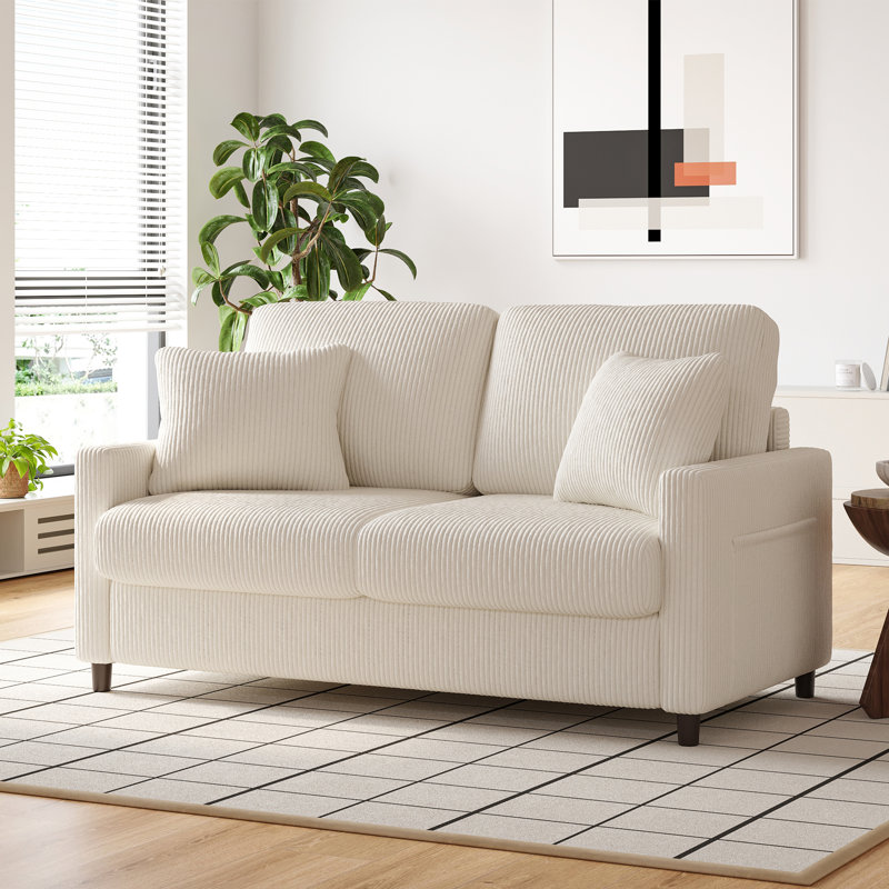 Balaton Vegan 2 Seater Upholstery Sofa with Pillows, Beige, Corduroy