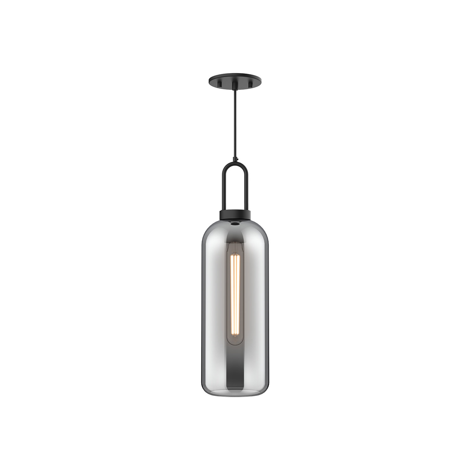 Minneapolis Single Light Glass Pendant, Smoke, Matte Black, 20.75" H x 6" W x 6" D 