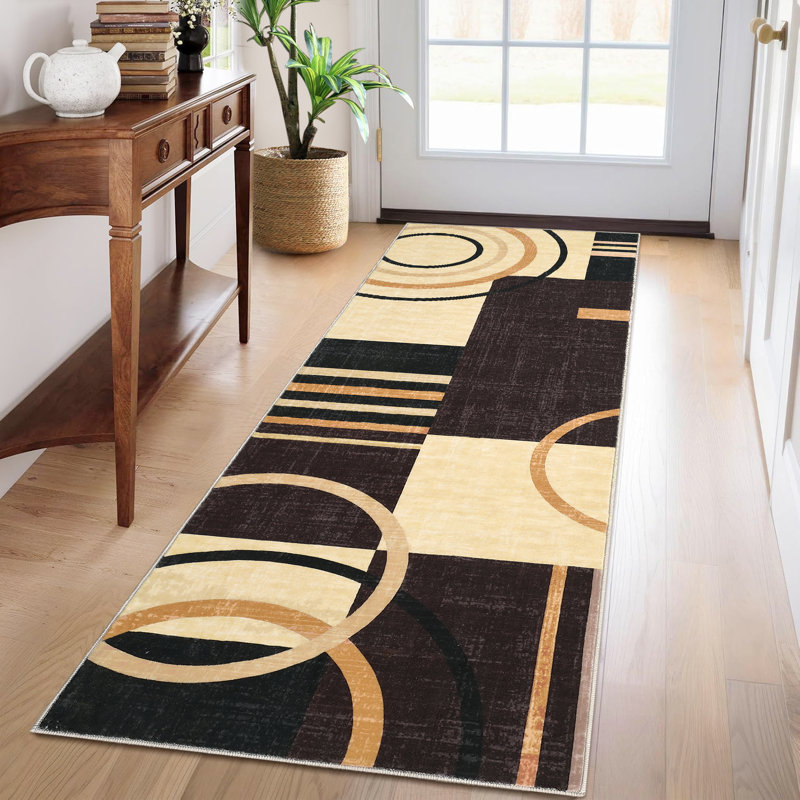 Washable Area Rug Modern Geometric Accent Rug, Non-Slip Contemporary Floor Mats, Stain-Resistant Soft Low Pile Indoor Carpet for Bedroom, Nursery, Living Room